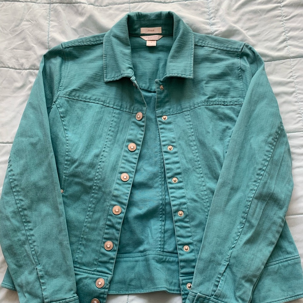 Teal blue jean jacket